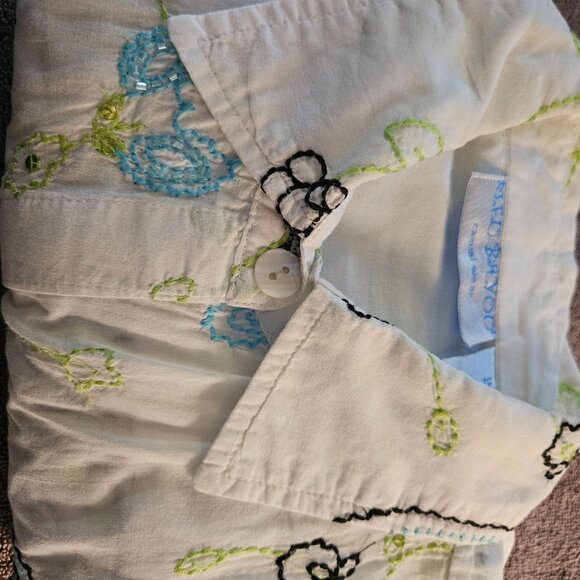 VTG Bleu Bayou Embroidered Boho Button-Up Shirt Paisley & Floral Med Cottage Cor - Picture 9 of 14